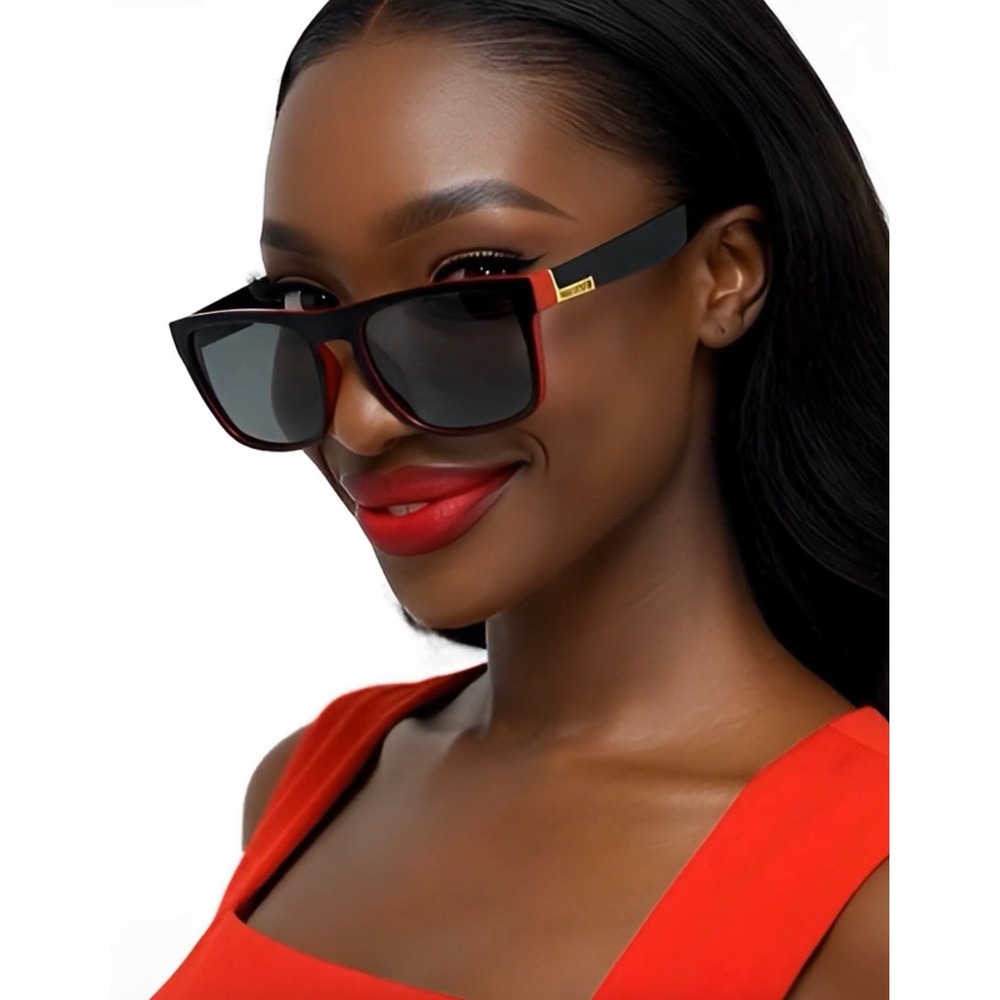 Trendy Polarized Sunglasses Black Red Frame Gray Lenses Sport Style Women Lentes